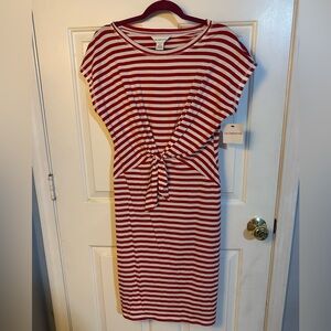 Liz Claiborne Red and White Striped Tie-Front Midi Dress